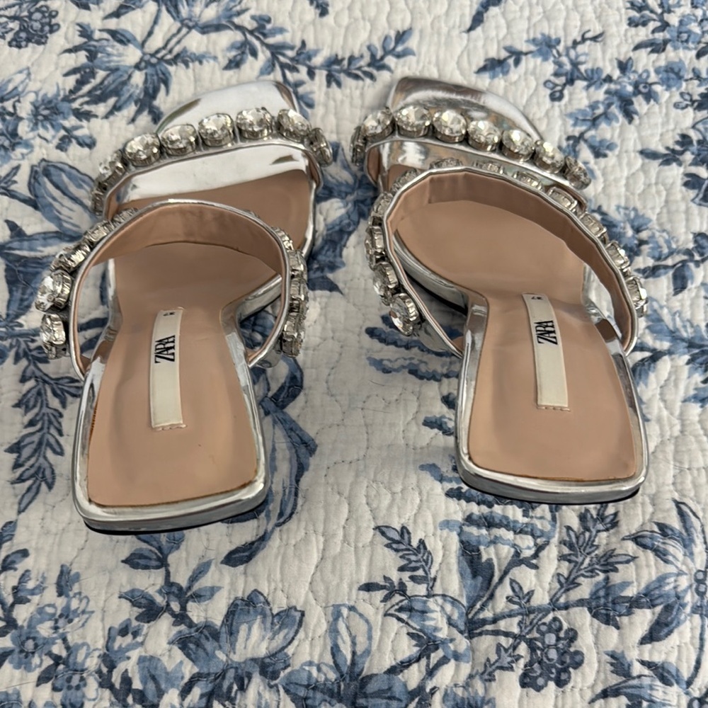 Zara Silver Metallic Jeweled Heels - Picture 8 of 12